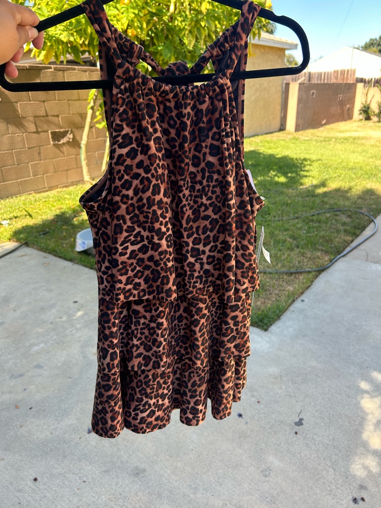 Leopard Print Tiered Sleeveless Swim Top - Brown & Black